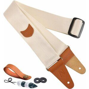 Beige Guitar Strap with Pick Pocket Strap Locks Fits Electric Acoustic Bass
